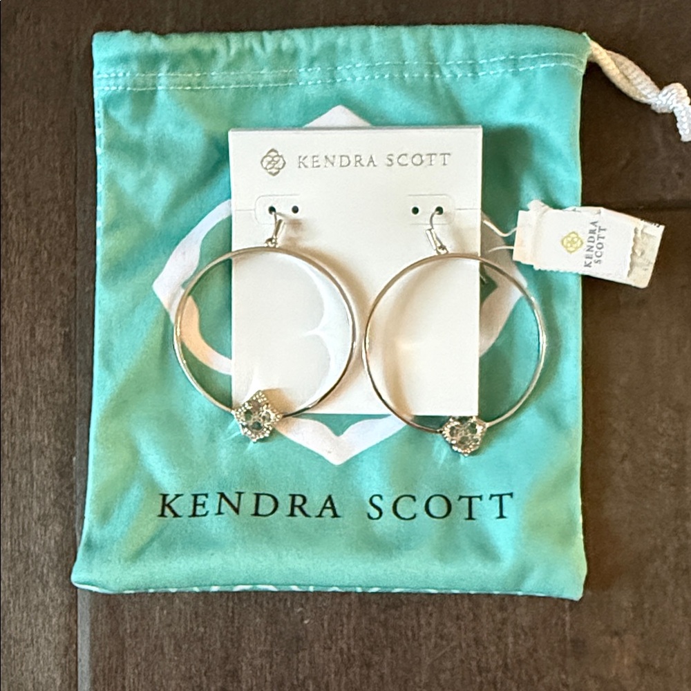 Kendra Scott Silver Tone Hoop Earrings with Crystal Accent